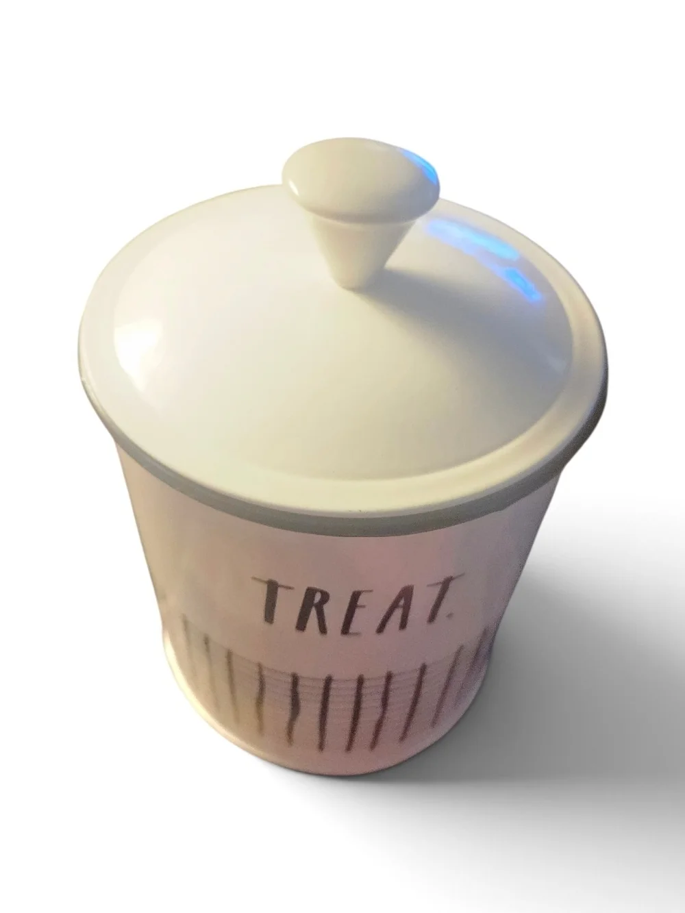 Rae Dunn TREAT Enamel Dog Treat Canister with Lid Or  Farmhouse Storage Jar 7